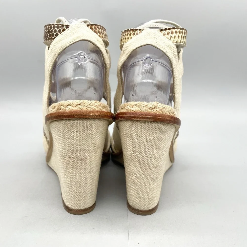 Paul Andrew Womens 40 10 Gladiator Sandals Shoes Snake Print Ivory Wedge Lace Up_6